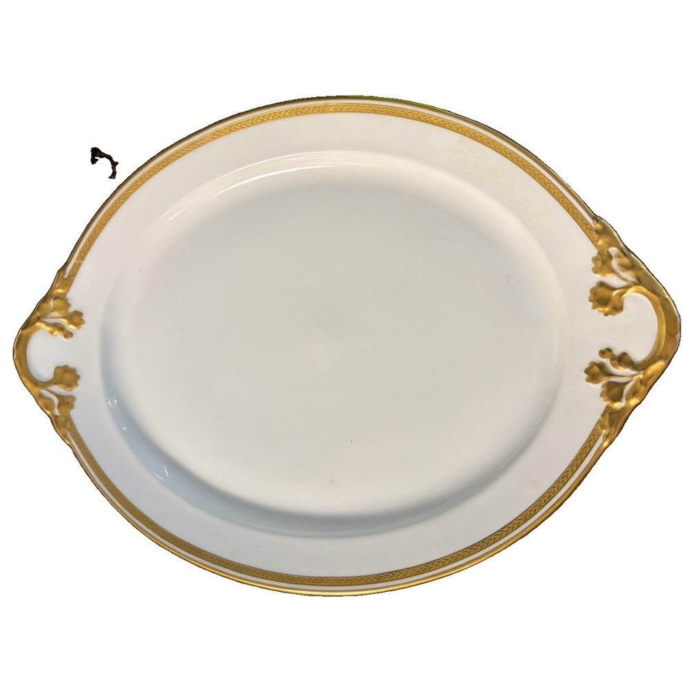 Antique Wm Guerin Limoges France 16" Oval Serving Platter Raised Gold Floral